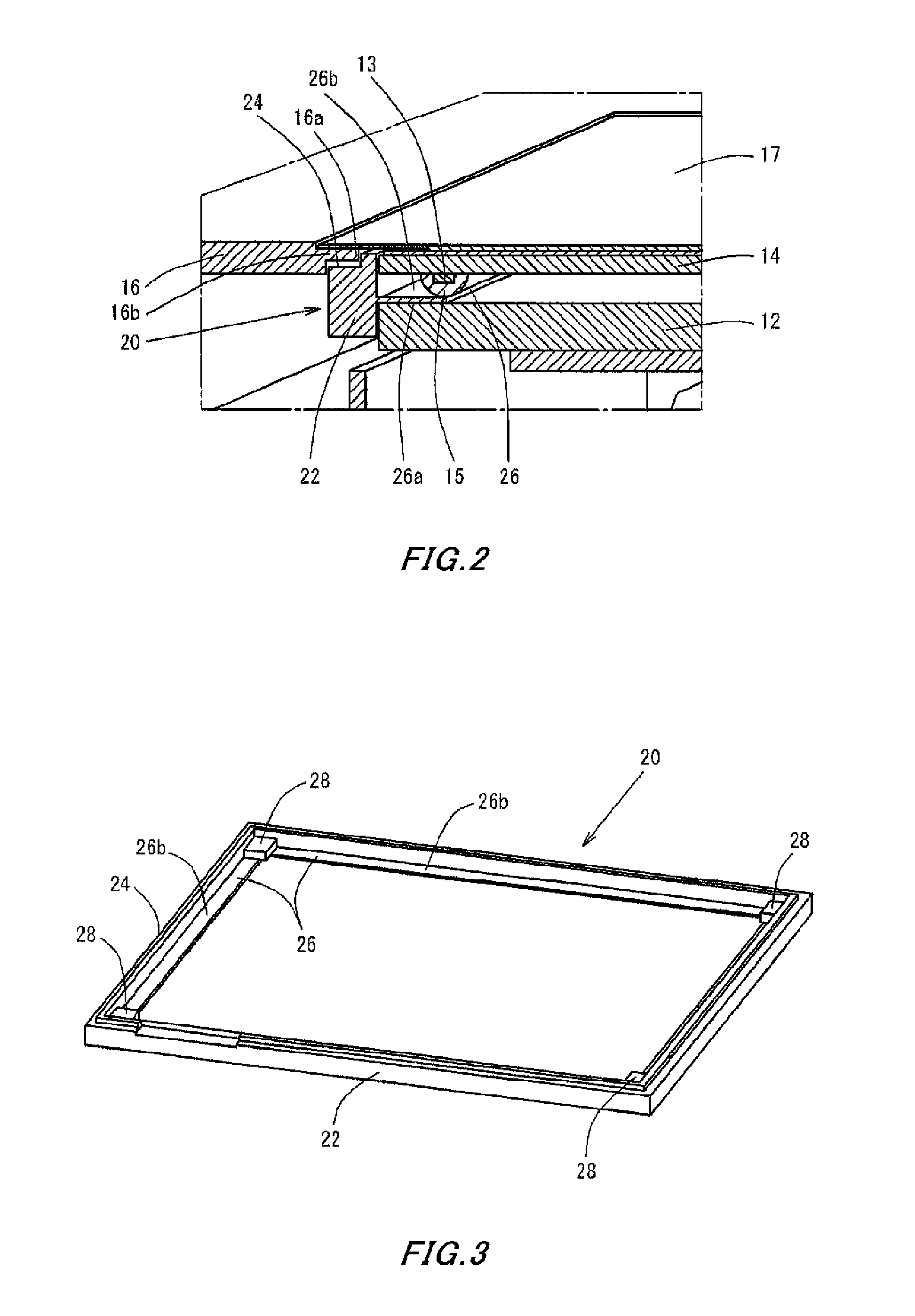 Holding structure for a touch panel