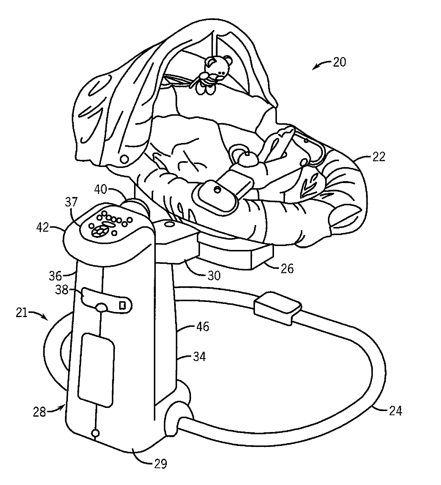 Child soothing device with a low frequency sound chamber