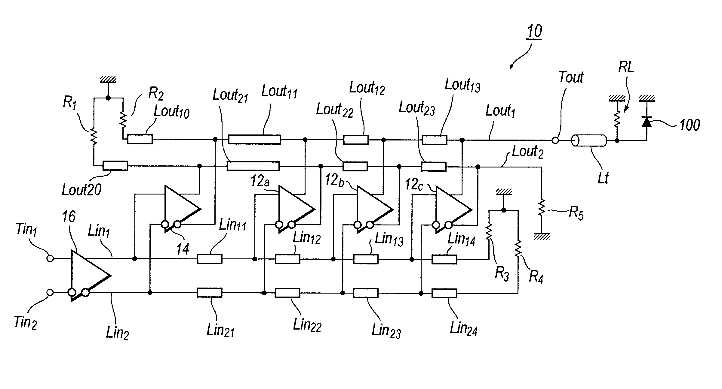 Traveling wave amplifier with pre-emphasis function
