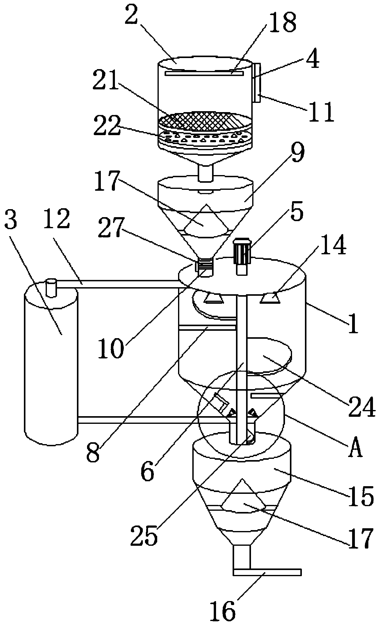 Horn ribbon vertical mixing integrated flavoring powder production equipment and production process