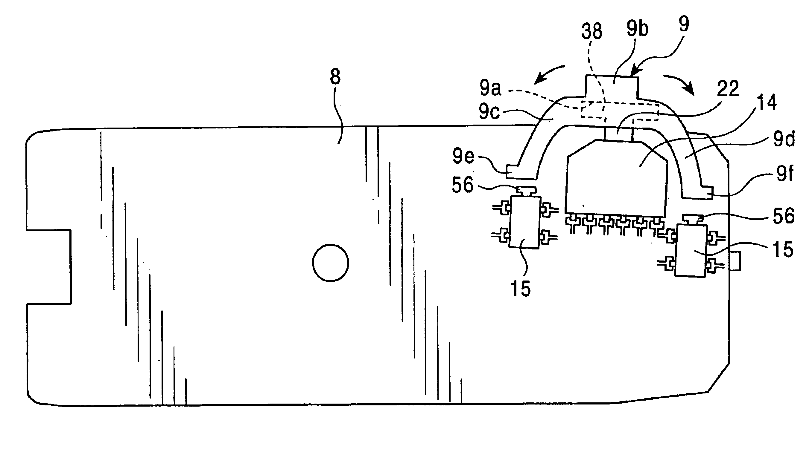 Switching device including stopper surface-mounted on printed circuit board