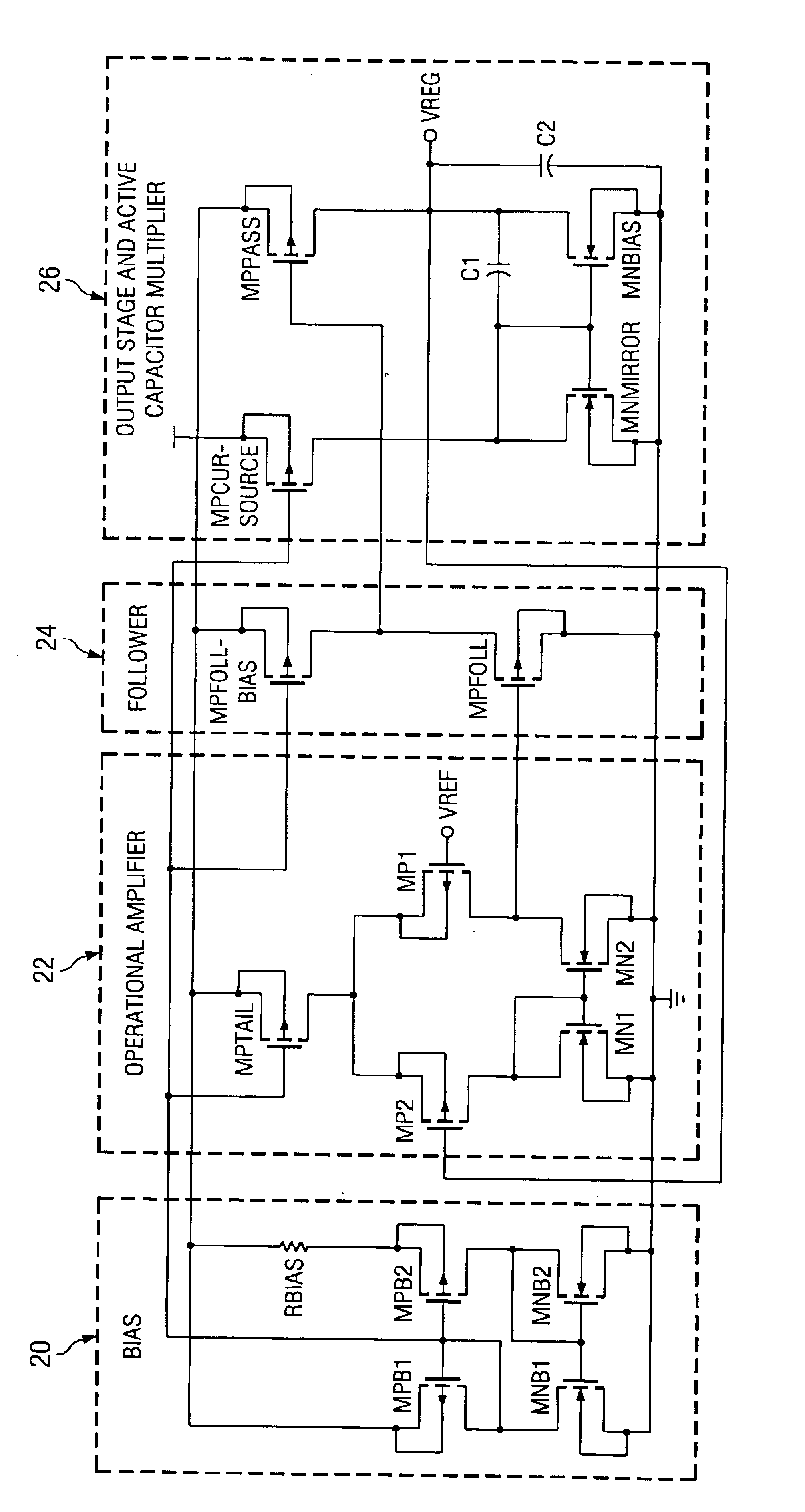 Low dropout monolithic linear regulator having wide operating load range
