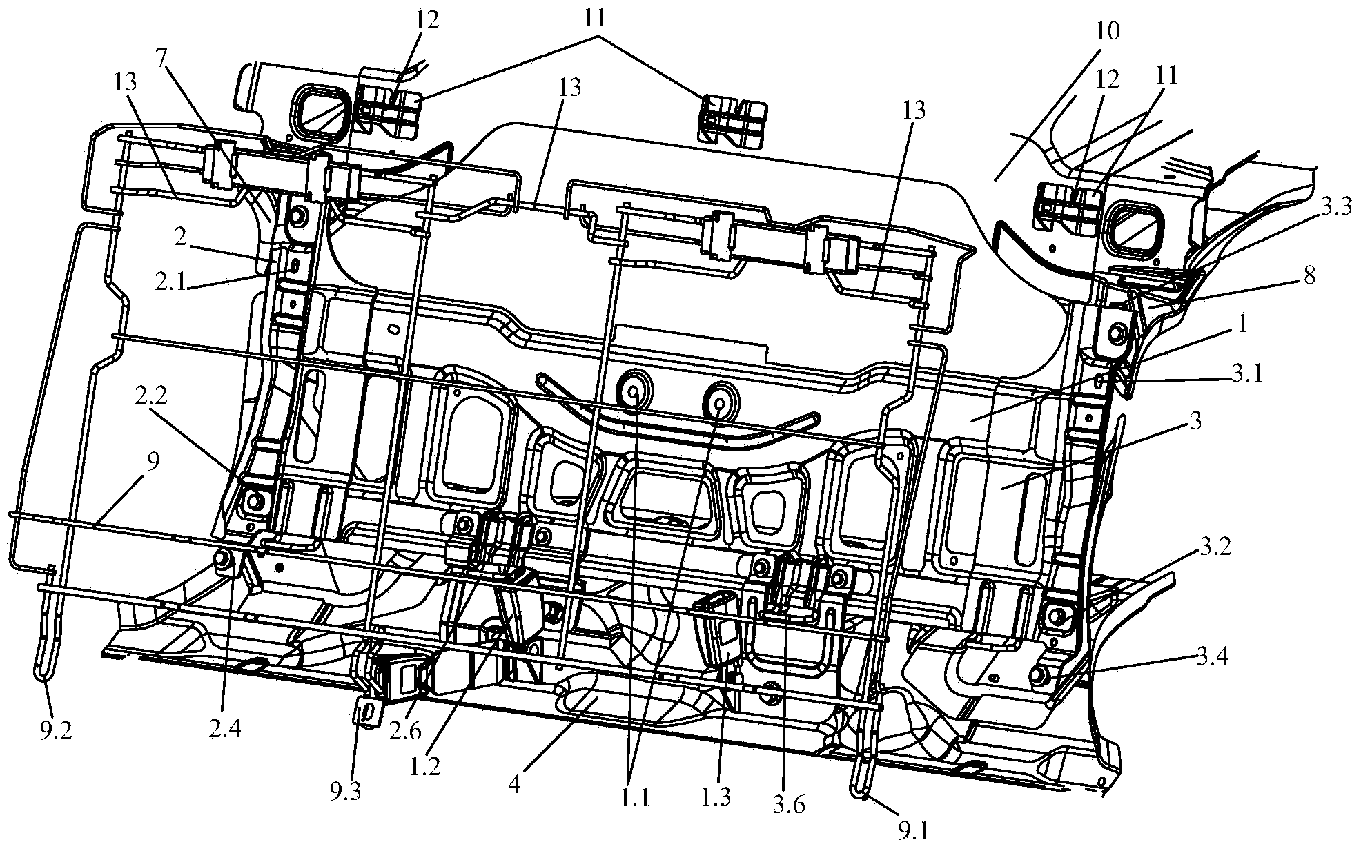 Split type structure of automobile backseat backrest framework and assembly method