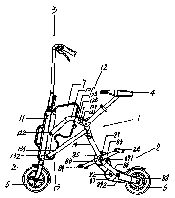 Four-link body folding box type pushable portable bicycle