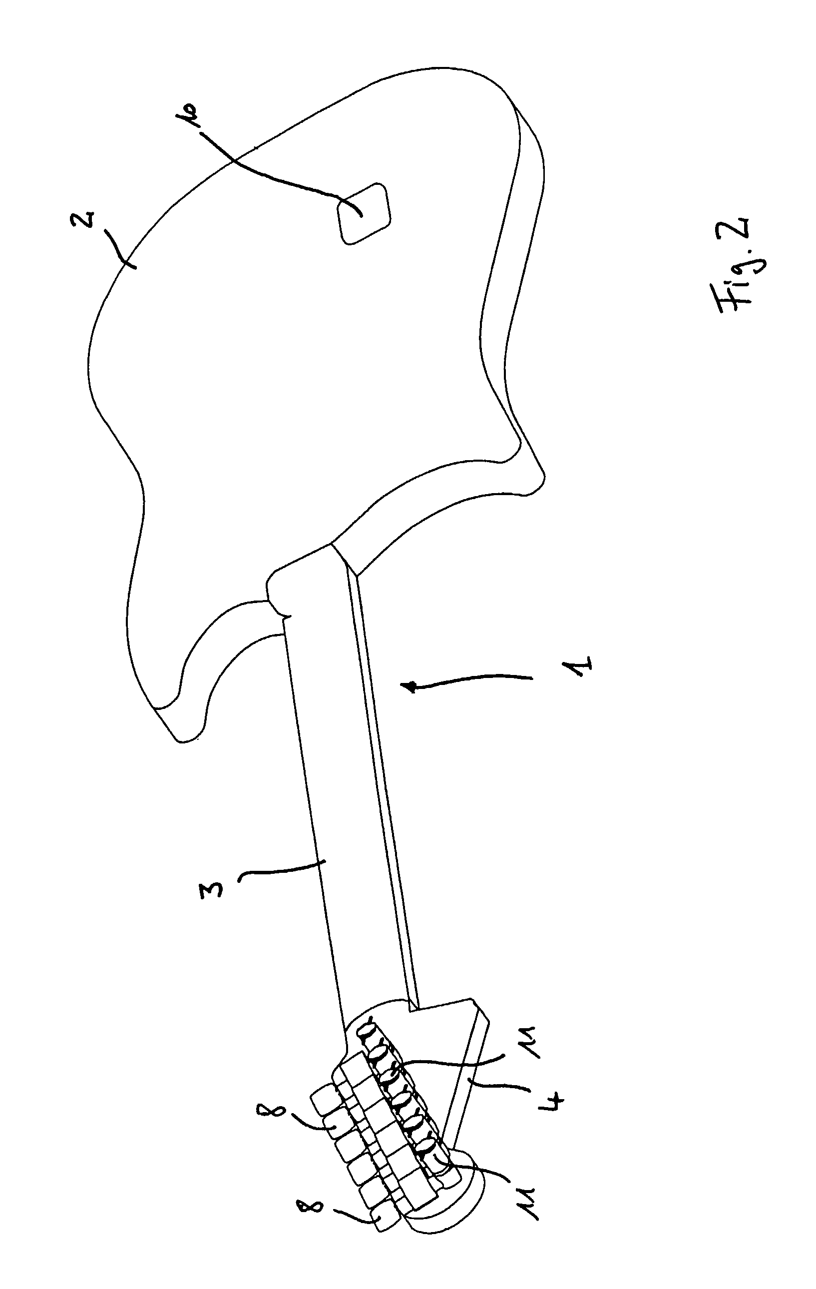 Device for adjusting the tension of the strings of a guitar or of a bass