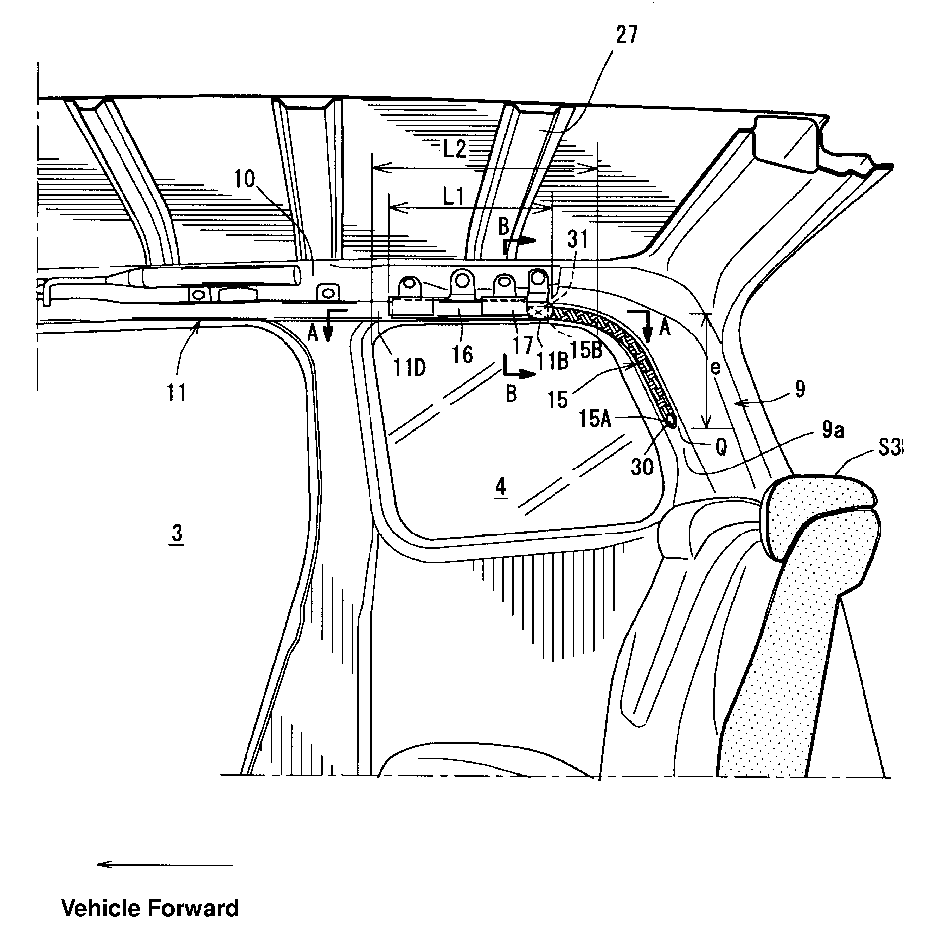 Interior structure of vehicle equipped with curtain airbag