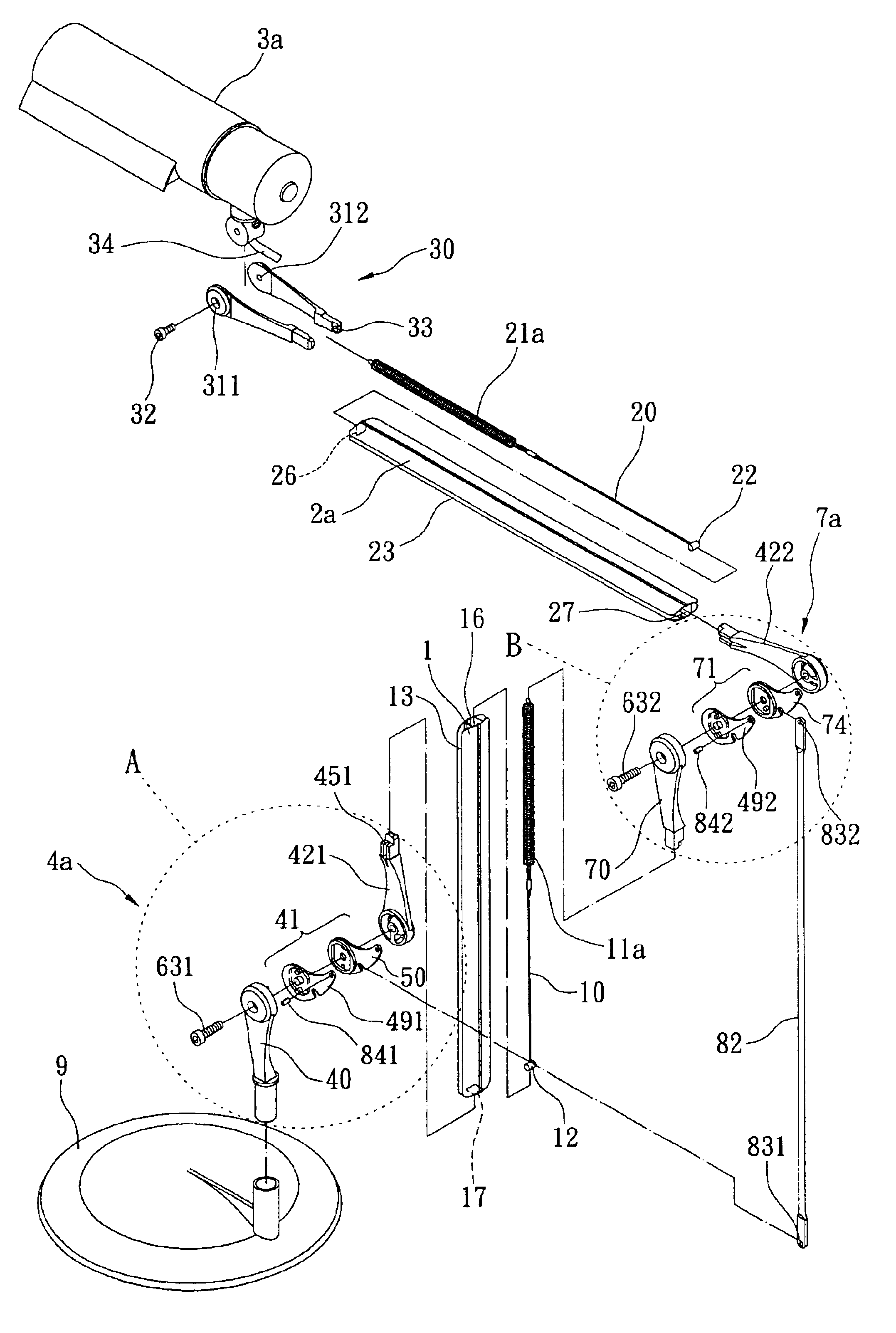 Lamp with hinged adjustable arm structure