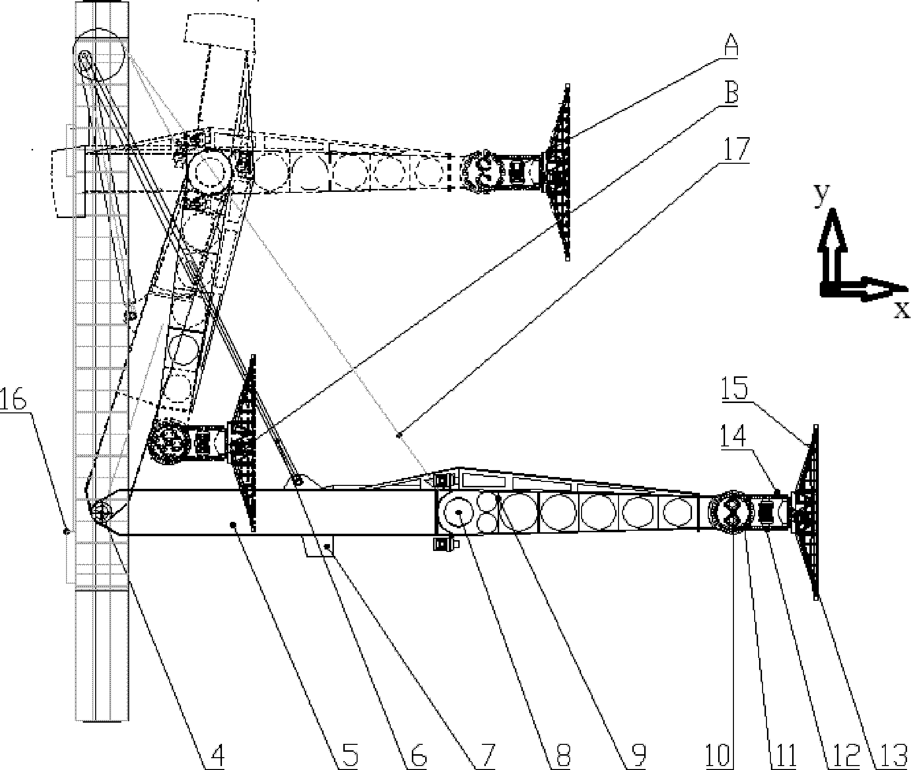 Large-scale display screen cooperating device with six-degree of freedom