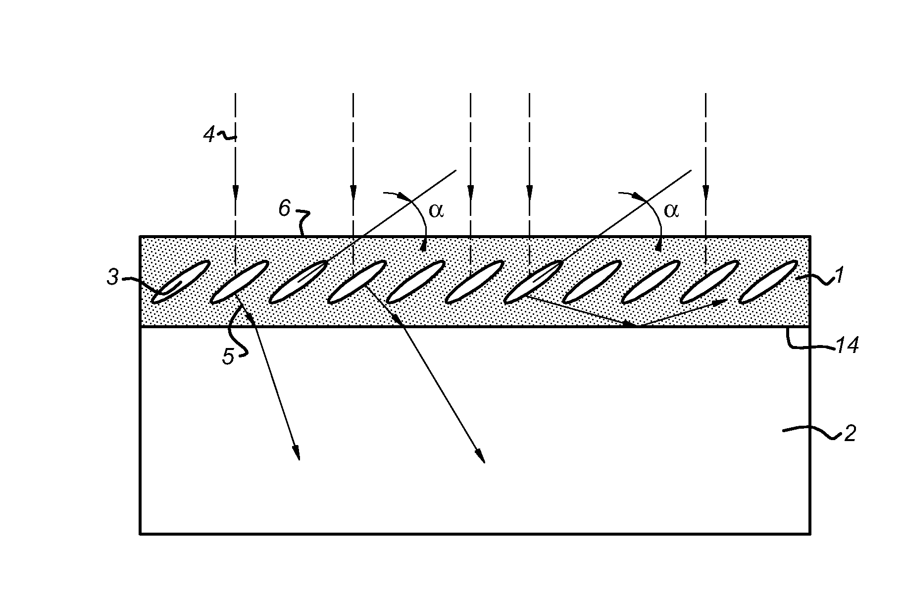 Luminescent object comprising aligned polymers having a specific pretilt angle