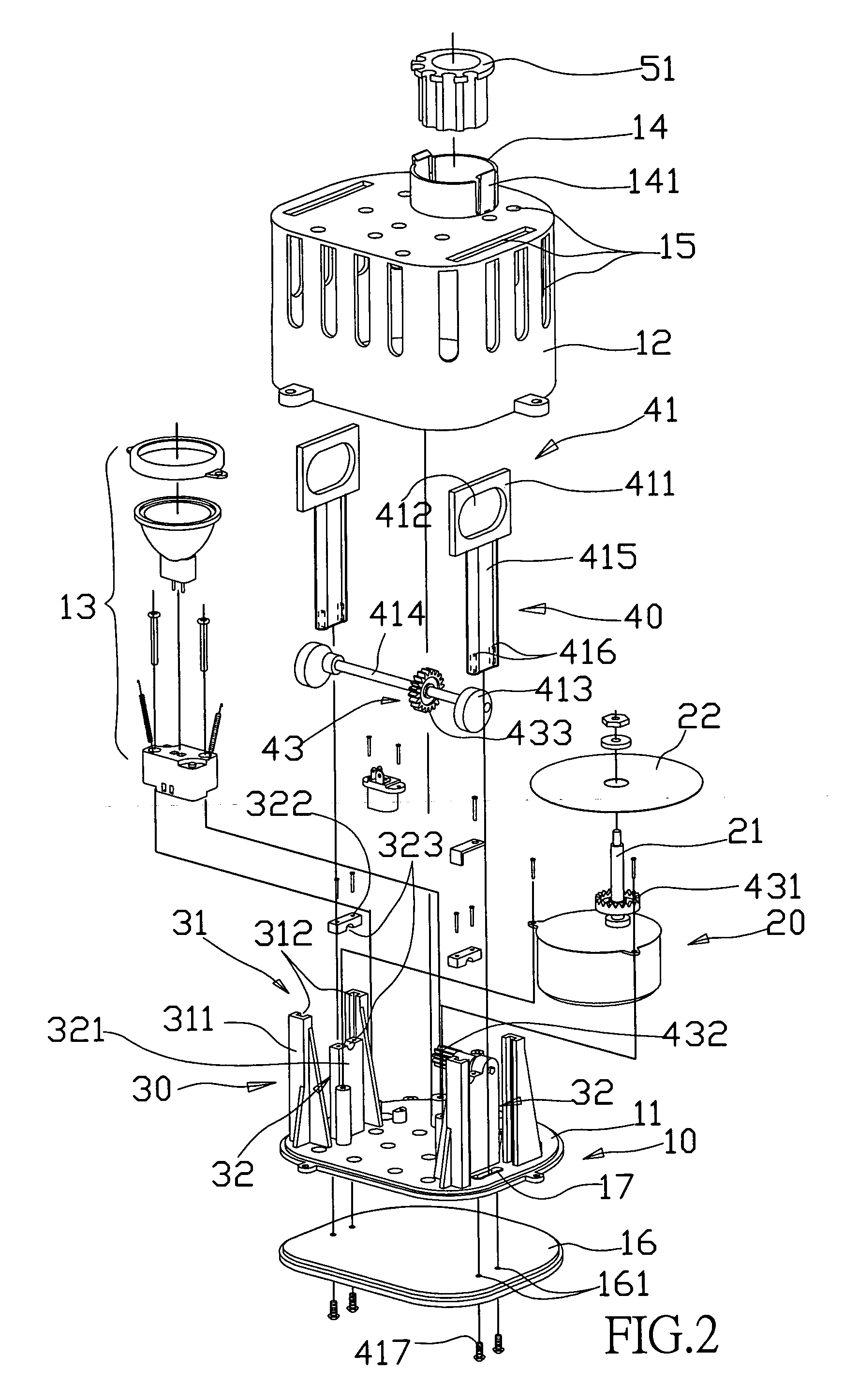 Transmission mechanism for a dynamic ornament