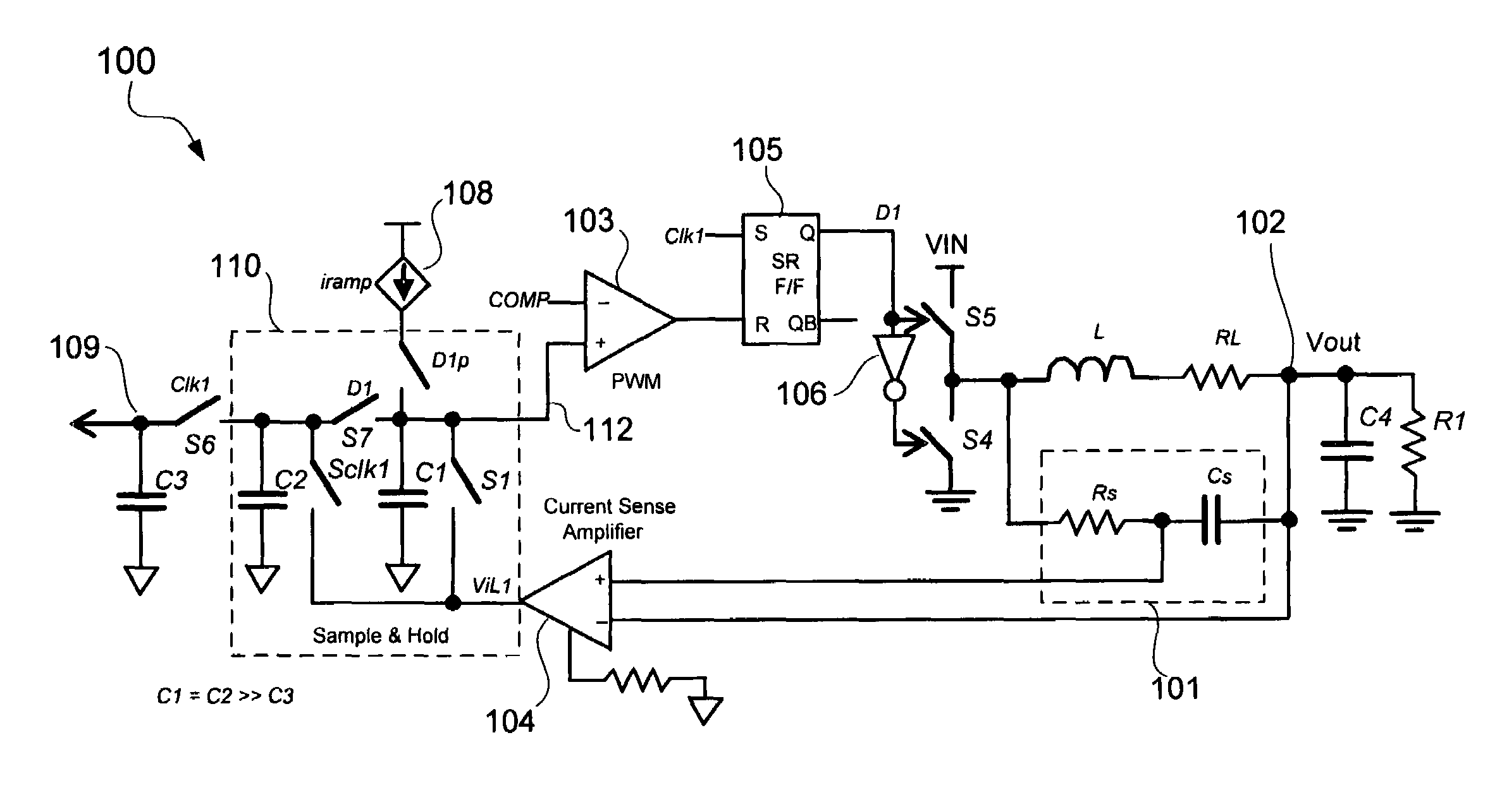 Sample and hold technique for generating an average of sensed inductor current in voltage regulators