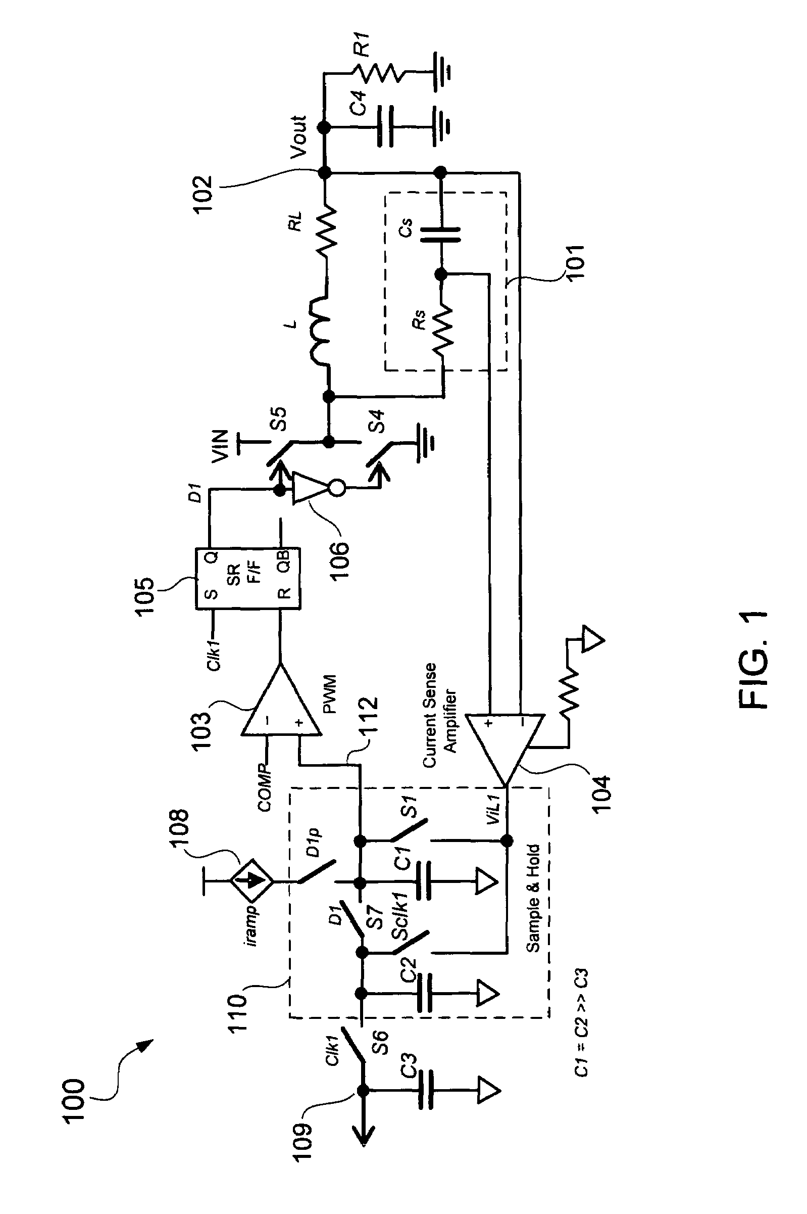 Sample and hold technique for generating an average of sensed inductor current in voltage regulators