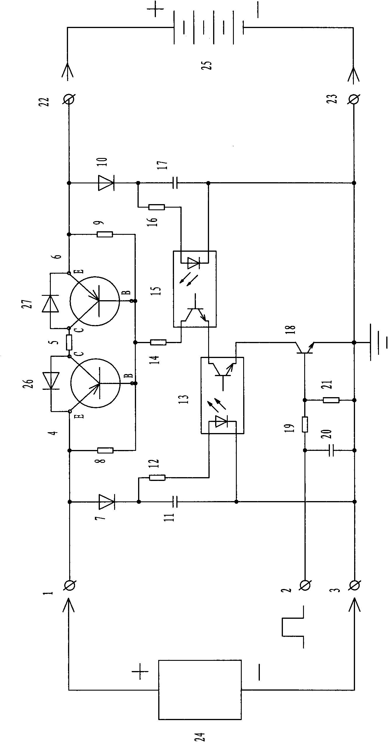 Storage battery charge control circuit adopting two-way reverse connecting protection