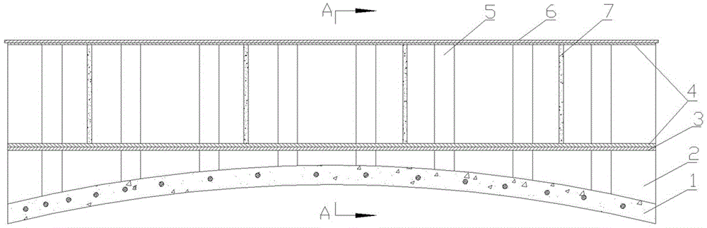 Assembled steel-concrete arched bridge t-beam slab