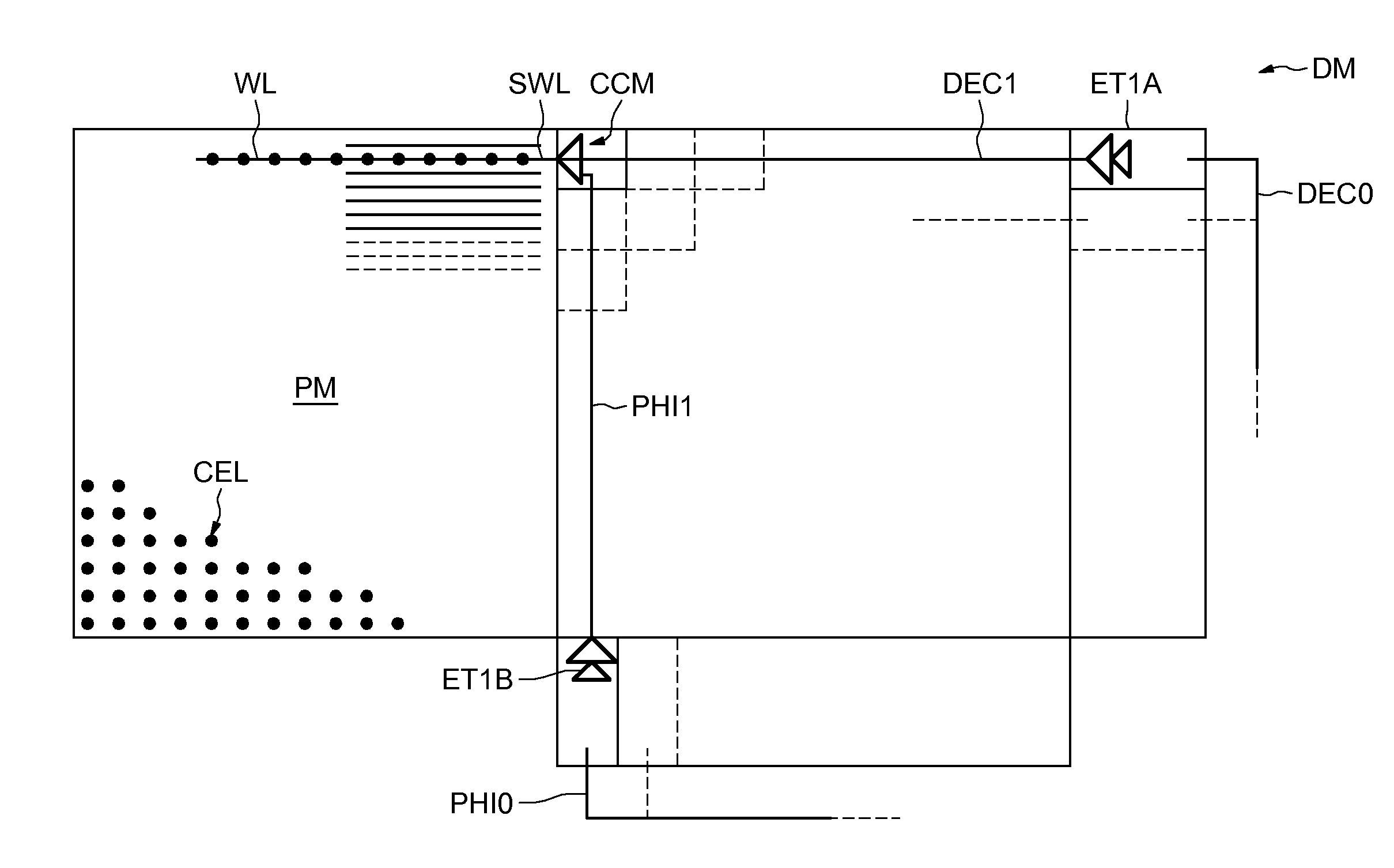 Dynamic random access memory device with improved control circuitry for the word lines
