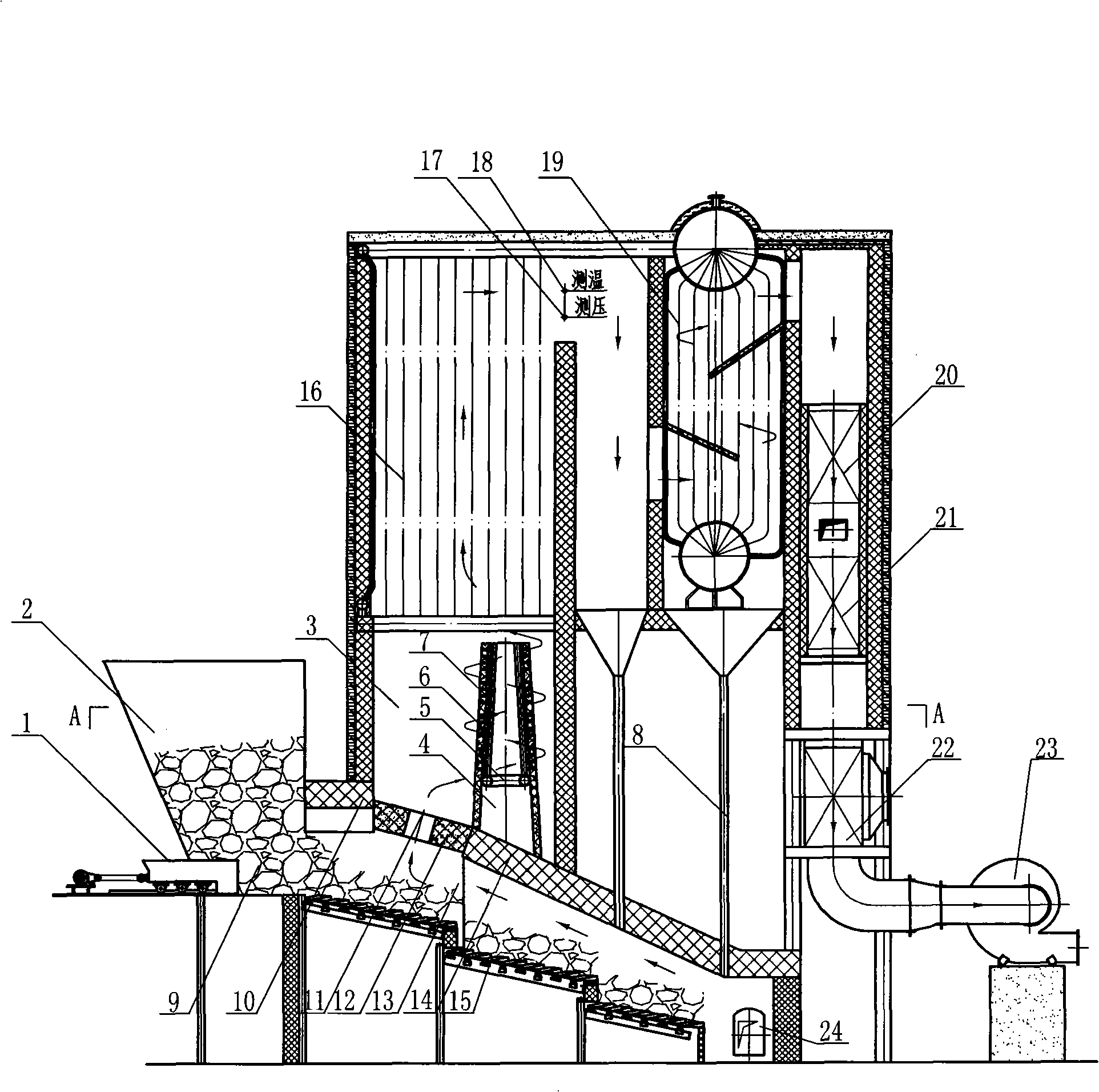 Garbage incinerator with whirlpool arch and thermal island