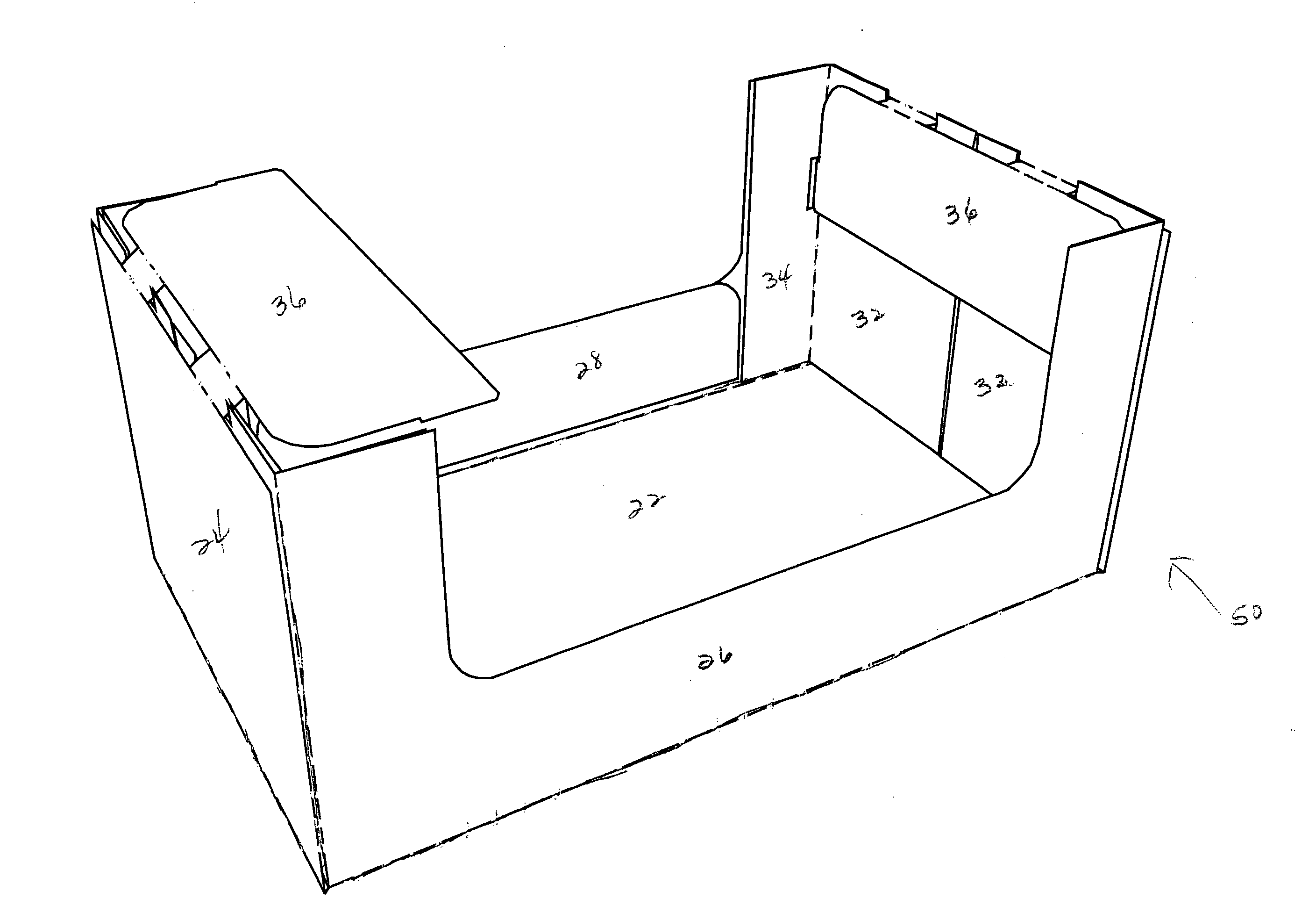 Stackable container and container blank (L corner)