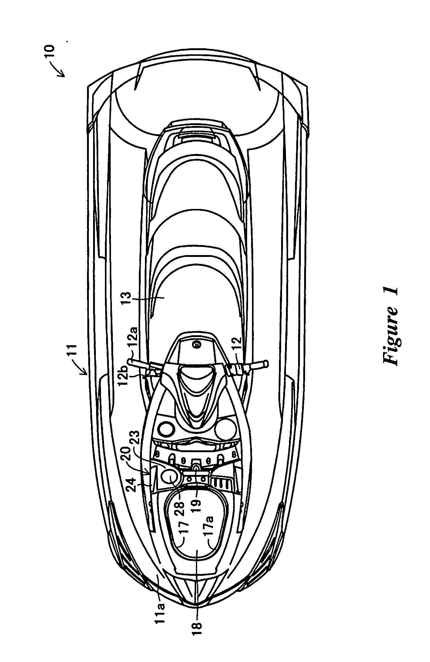 Fluid filler opening system for a small planing boat
