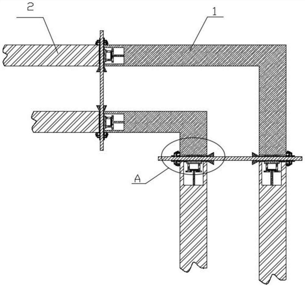 Shear wall construction abutted seam formwork connecting structure and supporting method