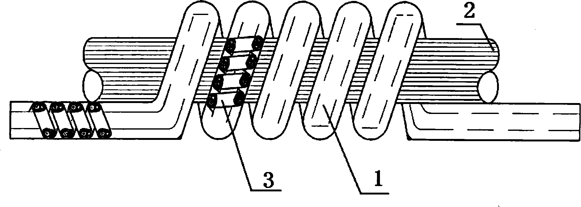 Right, right, left three-section type spiral winding method and structure of energy-saving filament