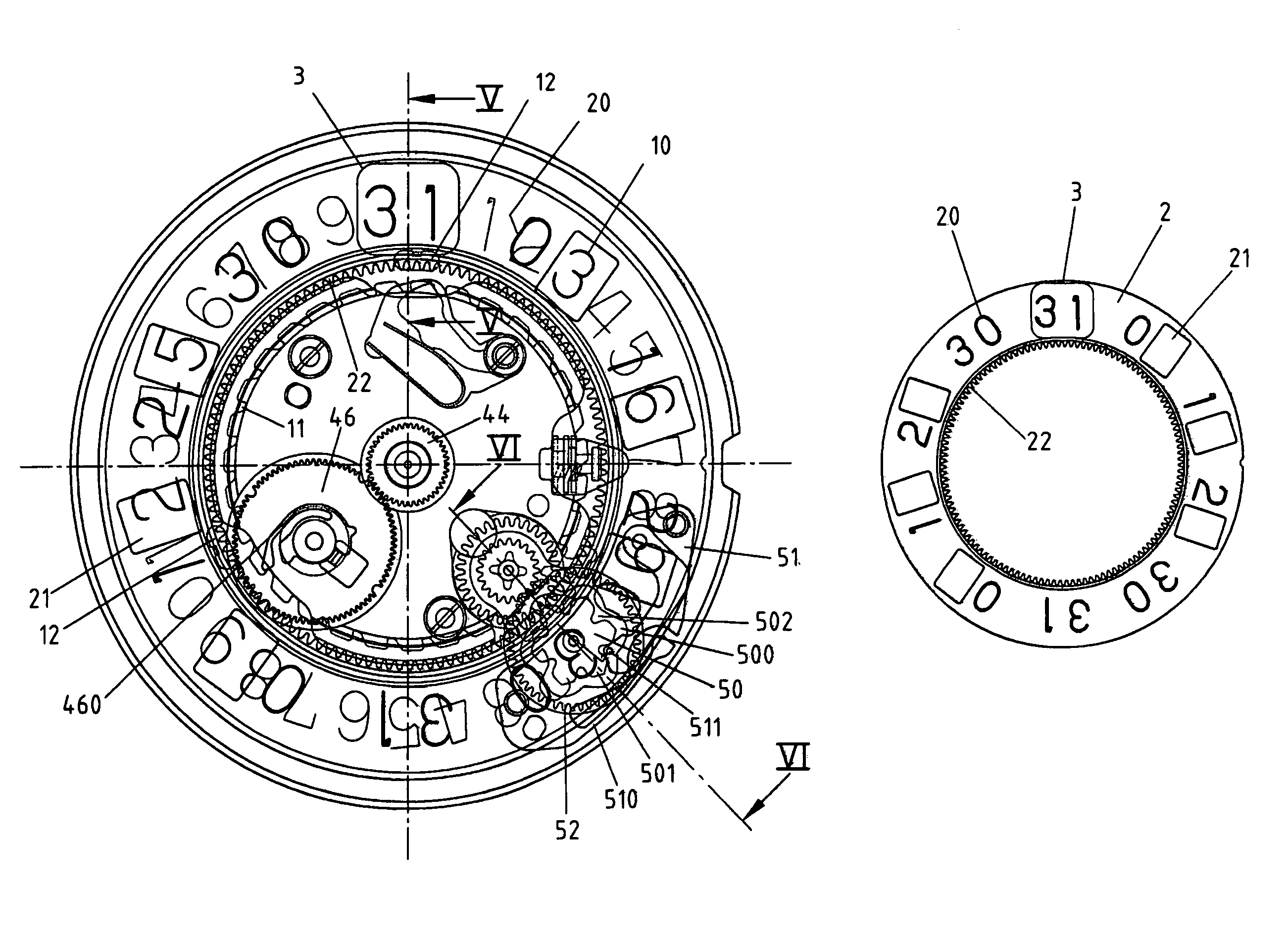 Day of the month display mechanism for watch movement