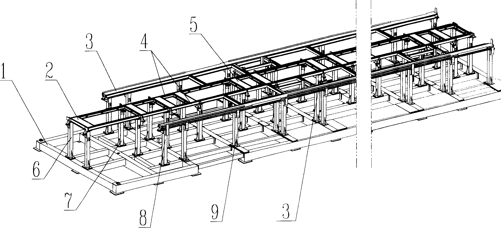 Multi-status combined frame for installing large-length vehicle container