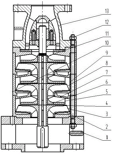 Radial deep-well pump with return guide vane