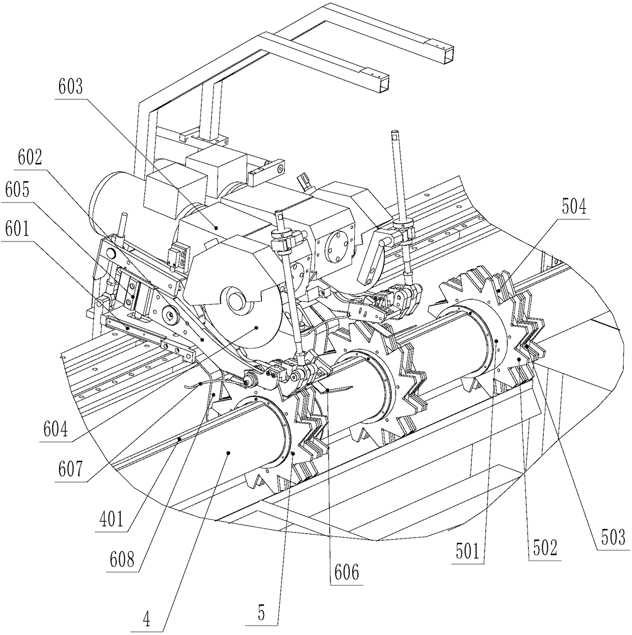 A sawing host of a pipe multi-head sawing machine