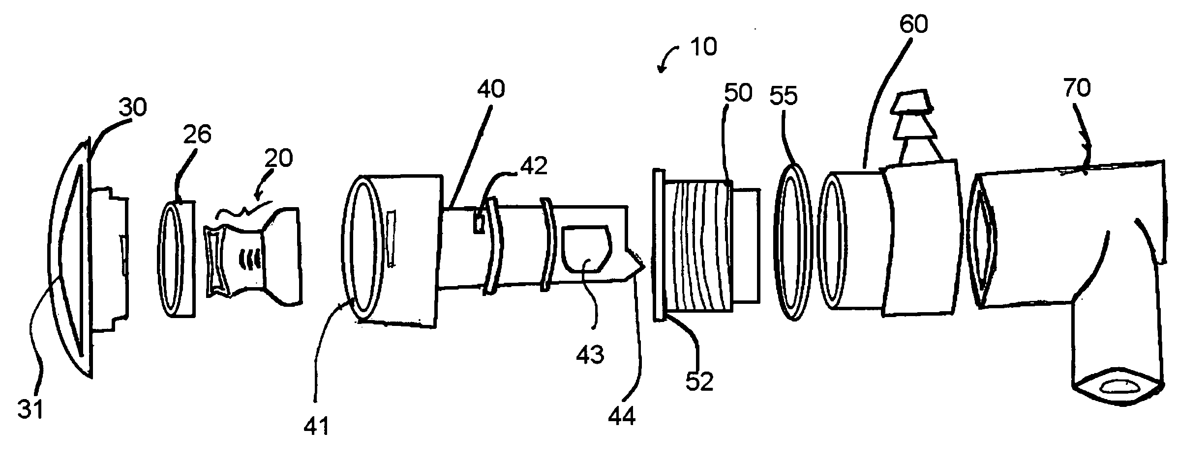 Water jet aerator with three-part body and with optional shaped nozzle