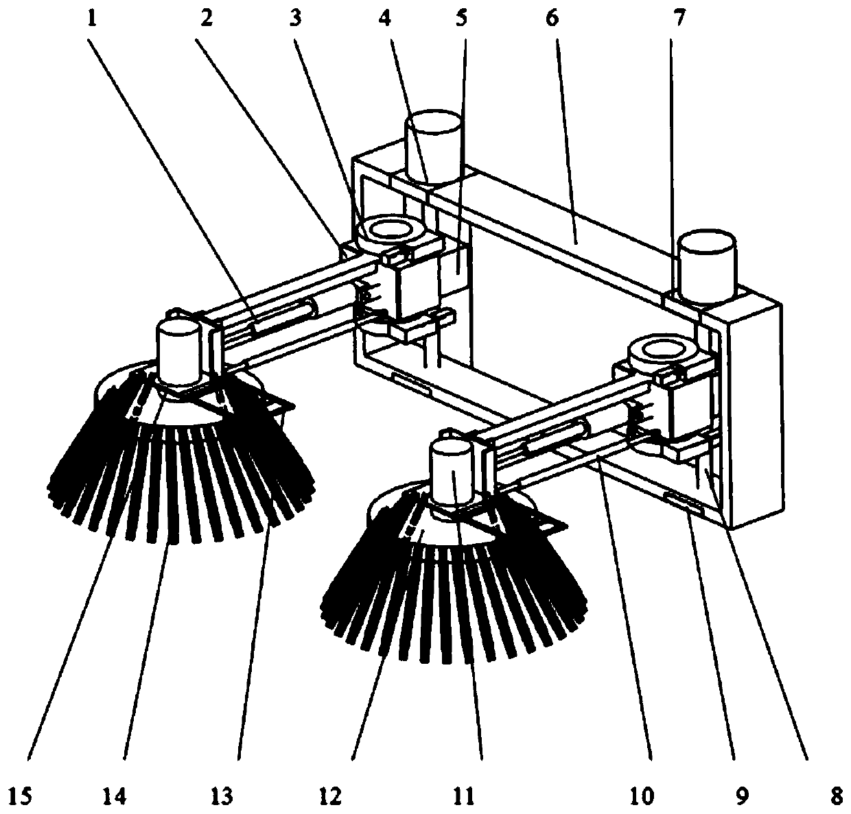 An intelligent road cleaning car side brush device