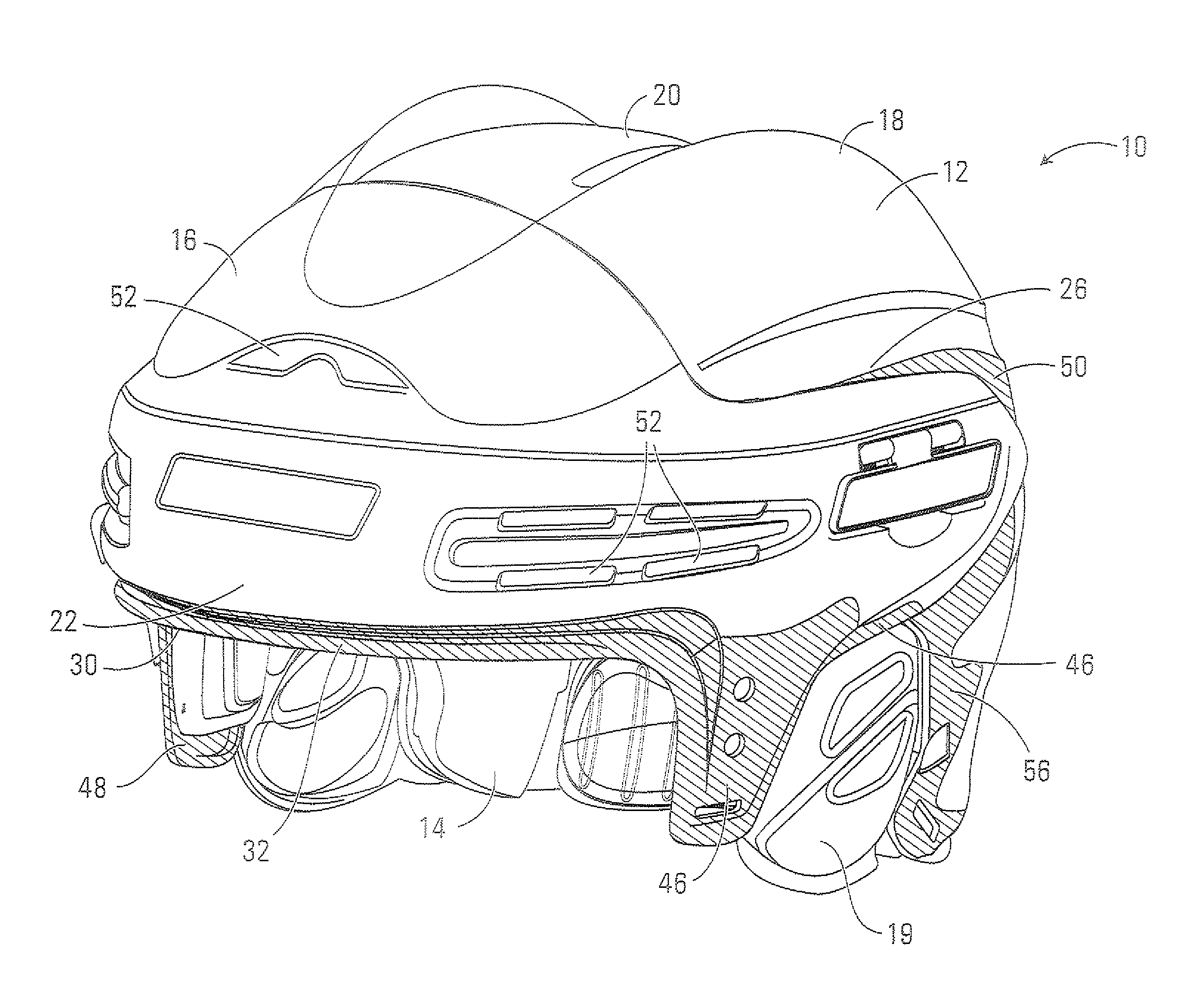 Hockey helmet with an outer shell made of two different materials
