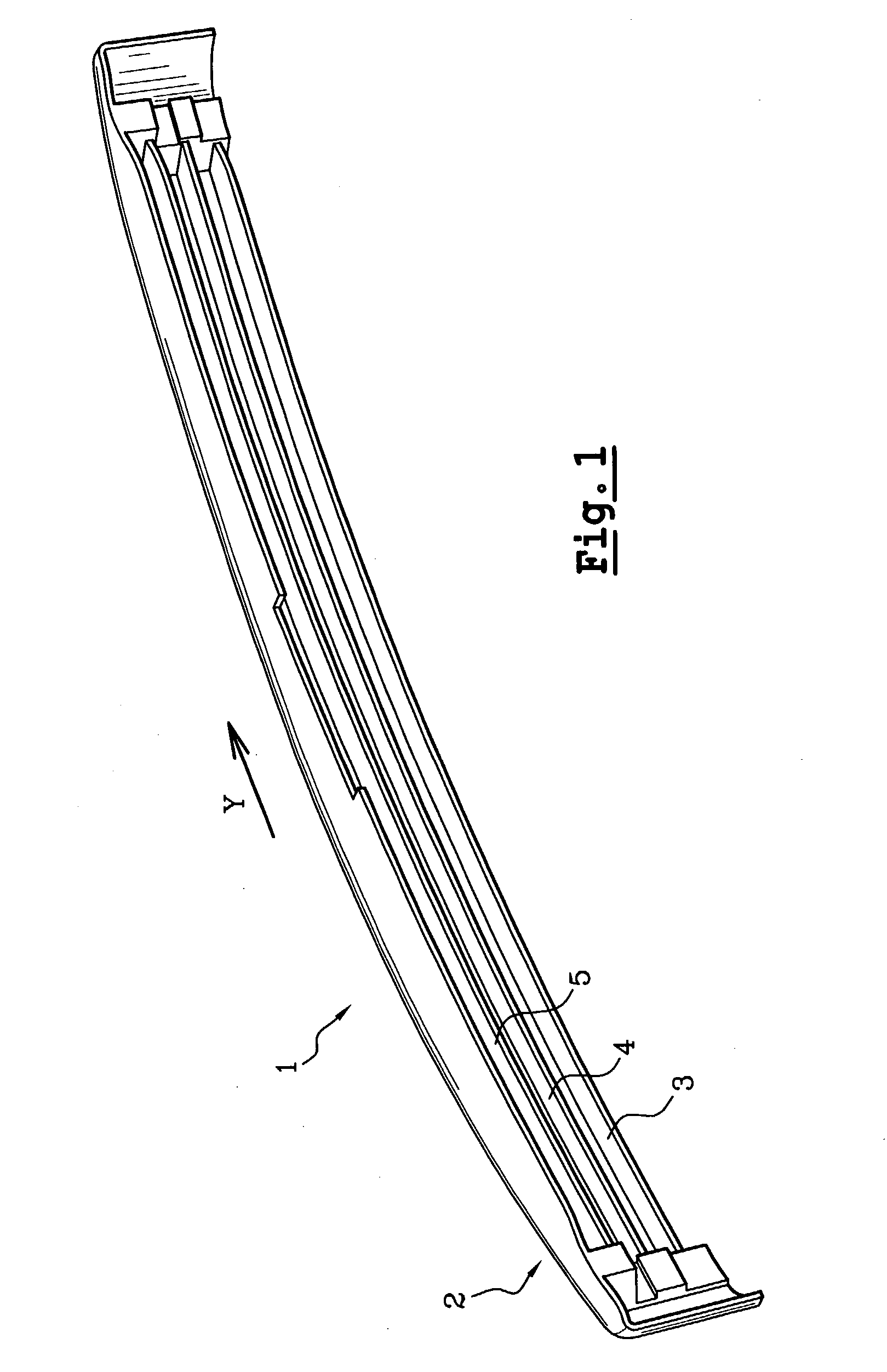 Energy absorber for interposing between a rigid beam and a bumper skin, and an energy-absorbing assembly