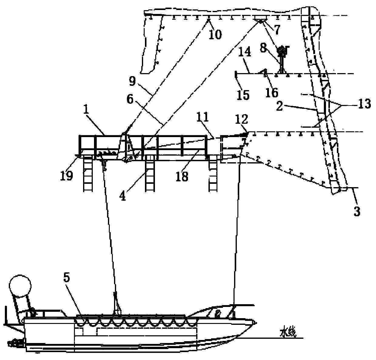Long-span embarkation device for large ship