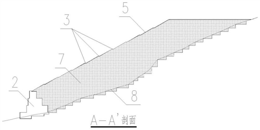 A horizontal arc arch retaining wall and the upper arch slope body