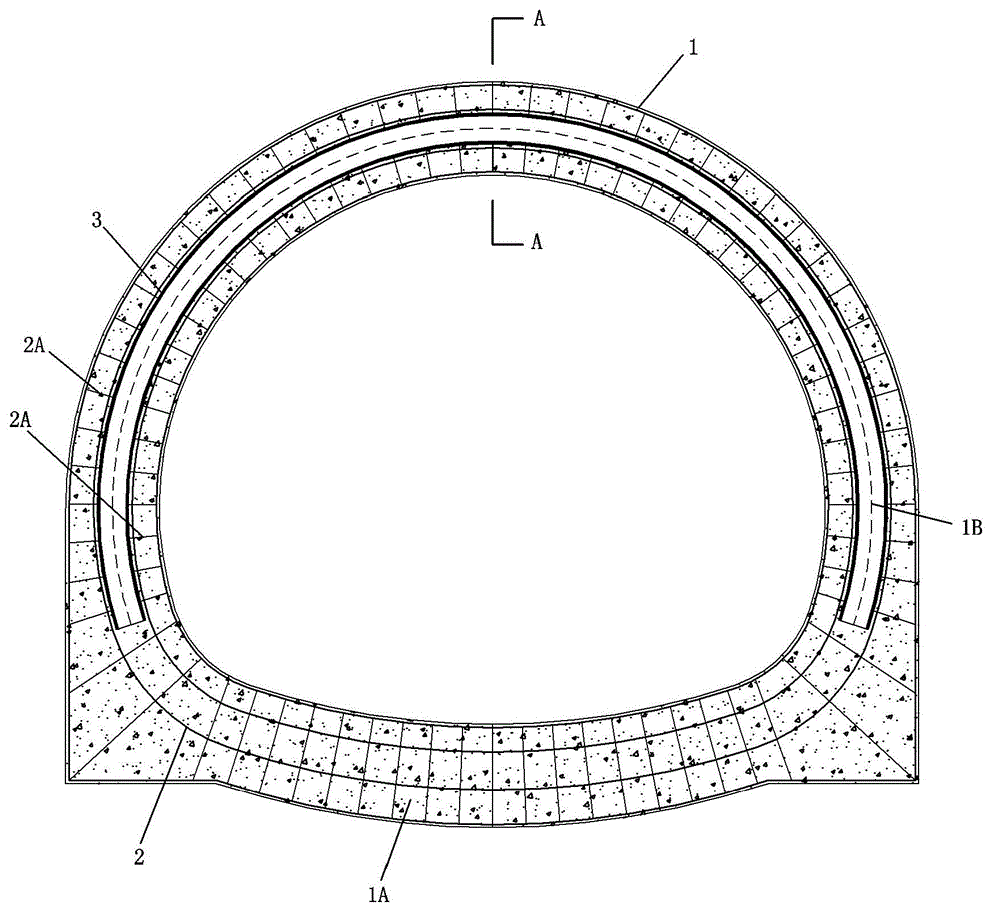A construction method for the lining structure of large-span and large-volume concrete tunnel with circular openings