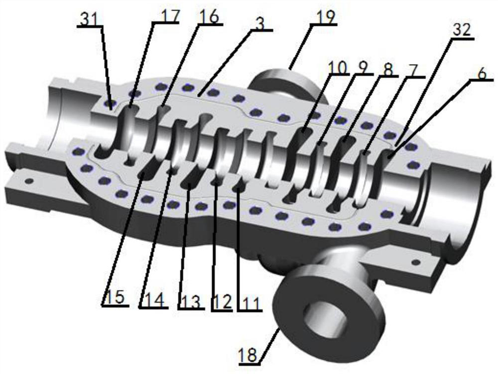 Horizontal axially split pump for guiding leaked liquid