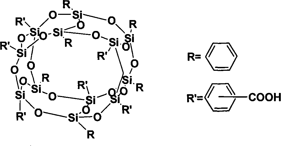 Polycarboxylic cage type phenyl sesquialter siloxane and method for synthesizing same