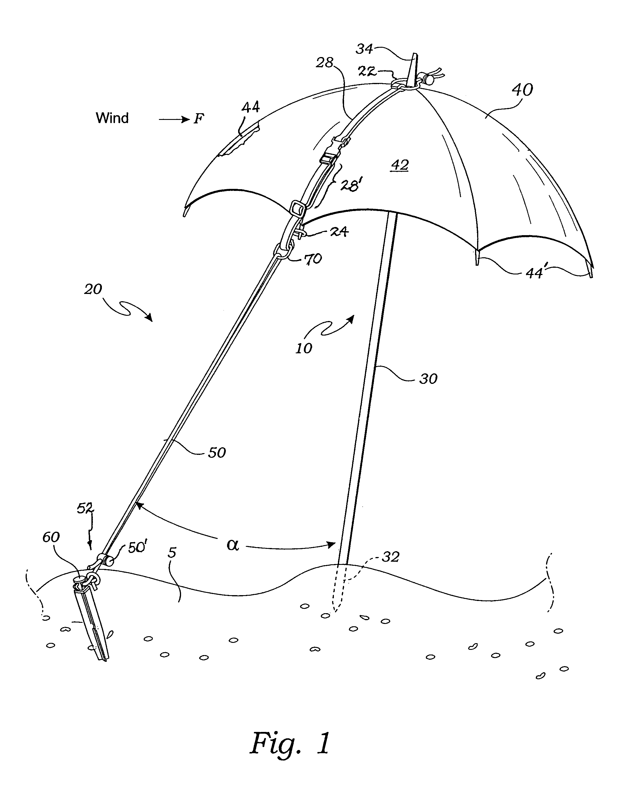 Tie-down for a beach umbrella