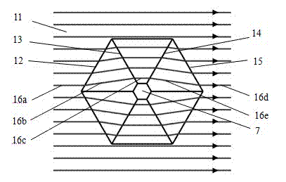 Hexagonal prismatic light wave band hidden device constructed by utilizing anisotropic medium