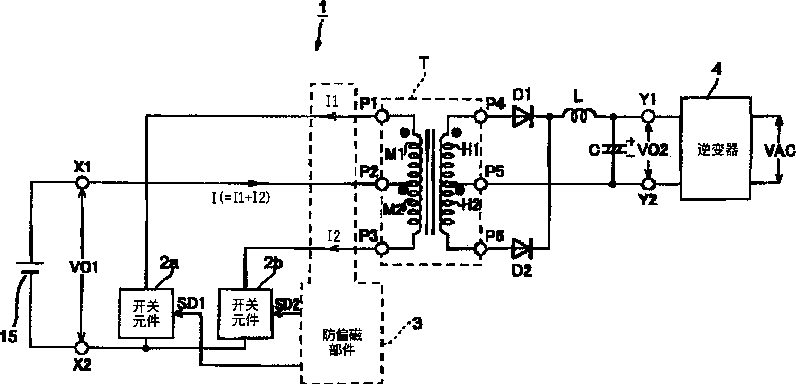 Transforming device of push-pull circuit type