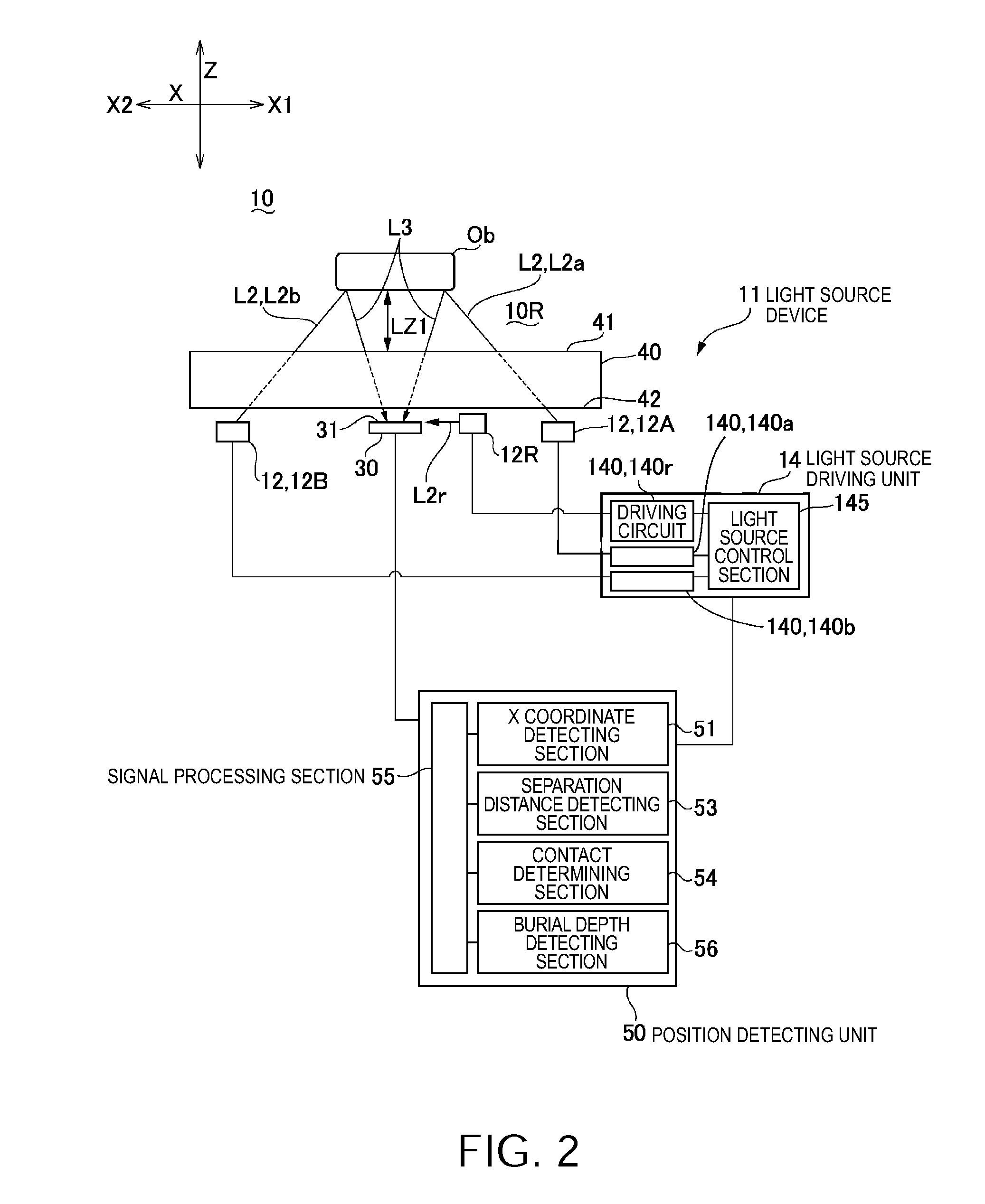 Optical-type position detecting device, hand apparatus, and touch panel