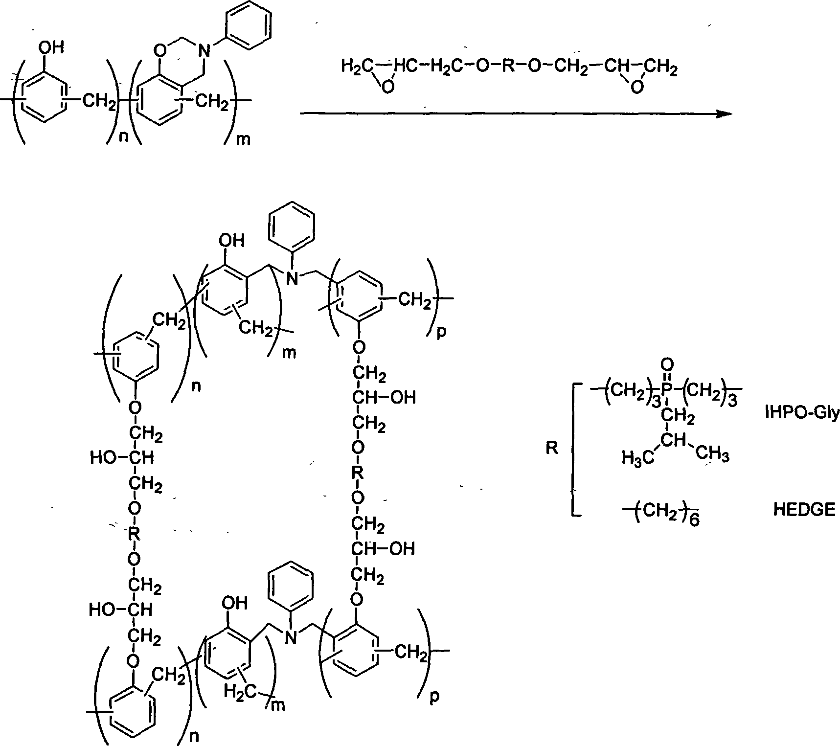 Production method for diamin type high fire-retardancy benzoxazine resin containing phosphor