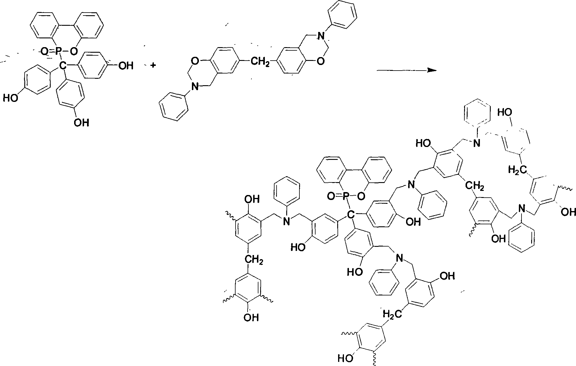 Production method for diamin type high fire-retardancy benzoxazine resin containing phosphor