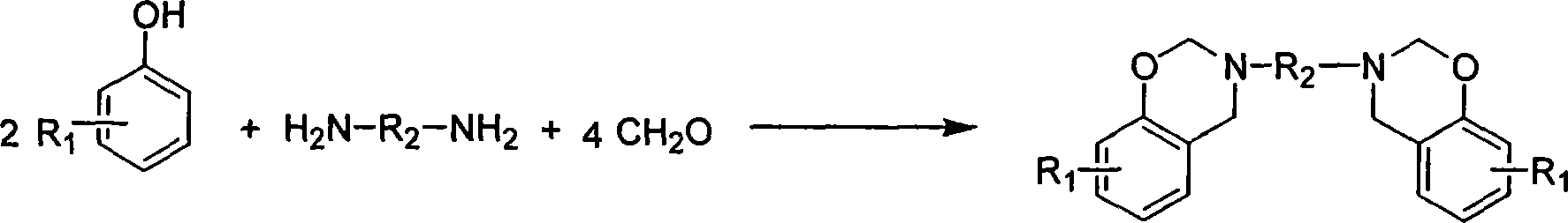 Production method for diamin type high fire-retardancy benzoxazine resin containing phosphor