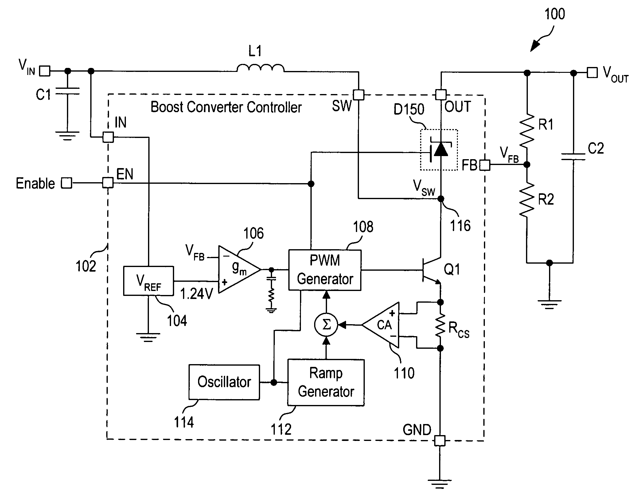 Non-synchronous boost converter including switched schottky diode for true disconnect