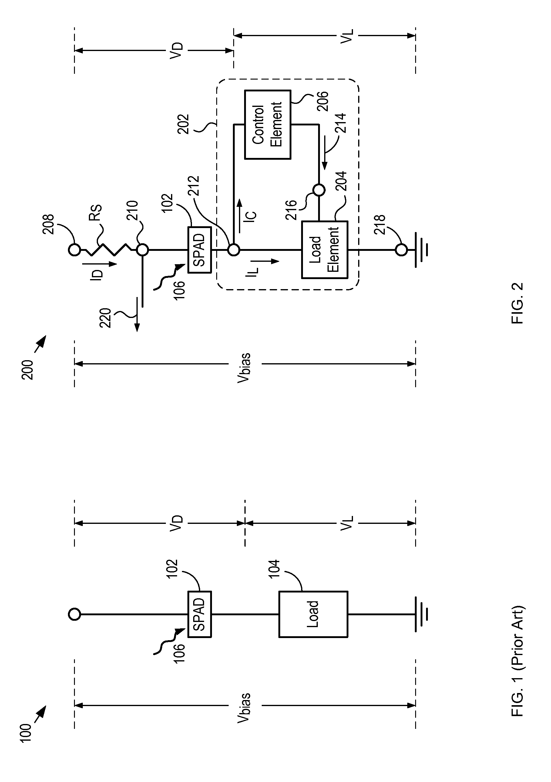 Two-state negative feedback avalanche diode having a control element for determining load state