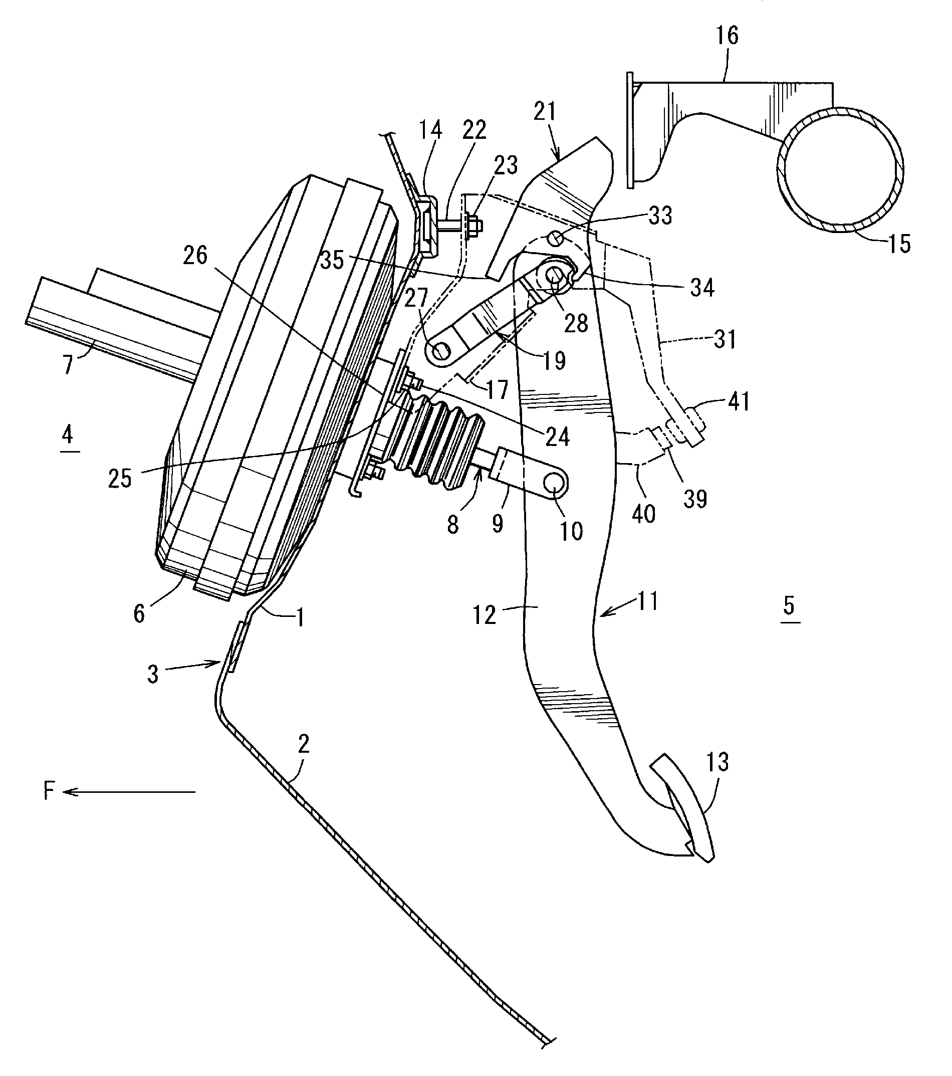 Operational pedal support structure of automotive vehicle