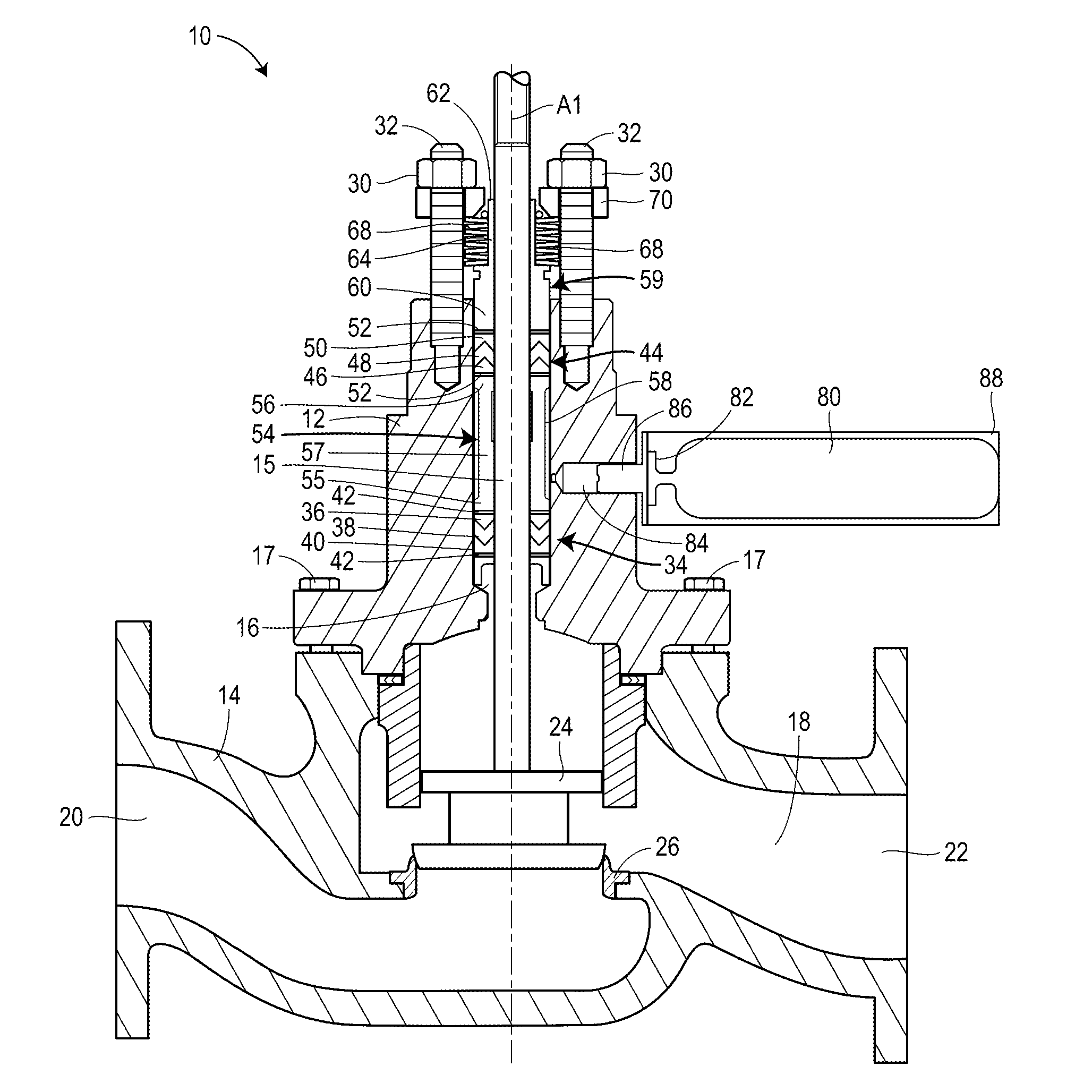 Gas pressurized packing system for control valves