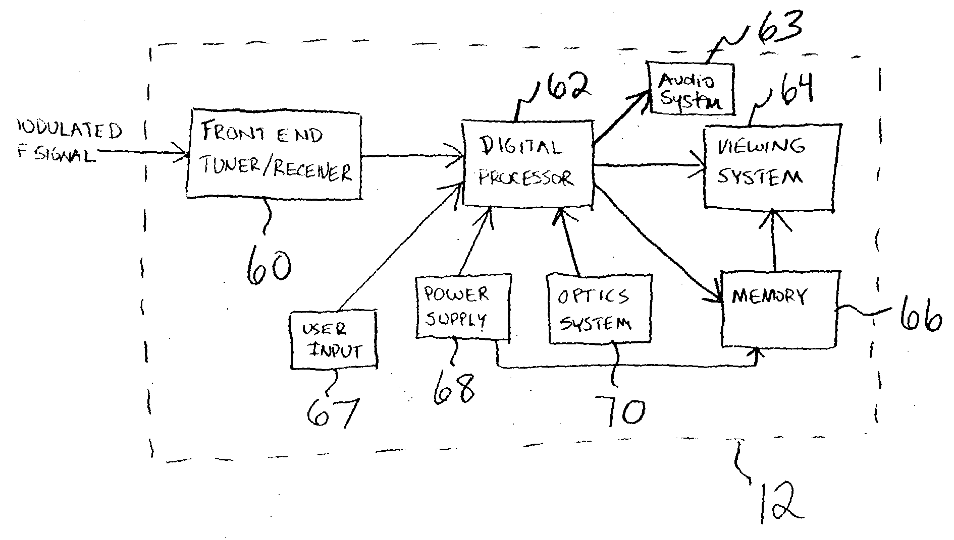 Electronic handheld audio/video receiver and listening/viewing device