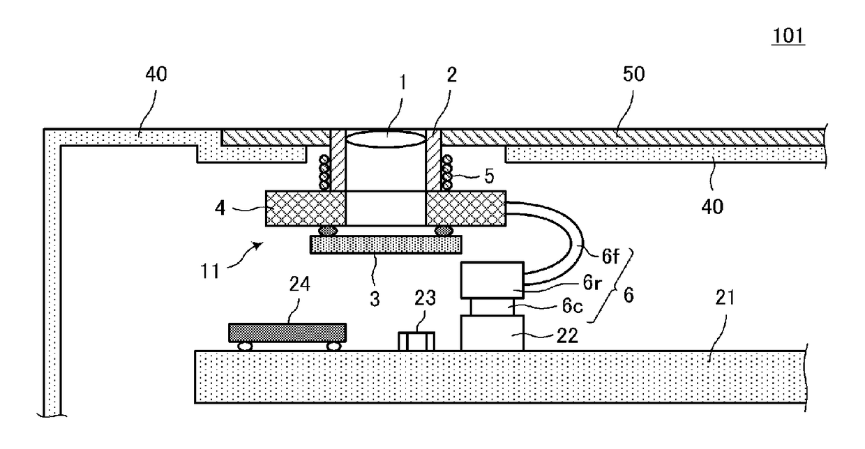 Camera module and electronic apparatus including conductive housing and feeding coil